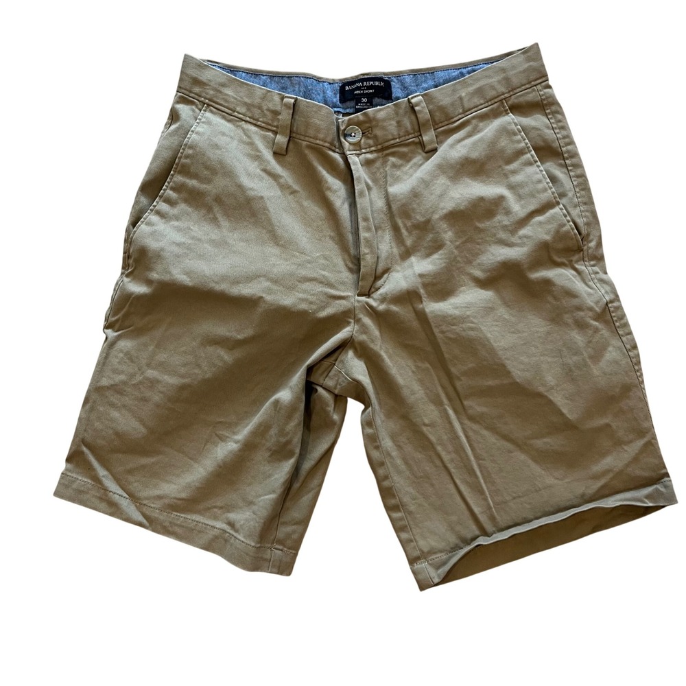 Banana Republic Aiden Short Mens 30 Khaki Tan Flat Front Cotton Twill Chino 9"